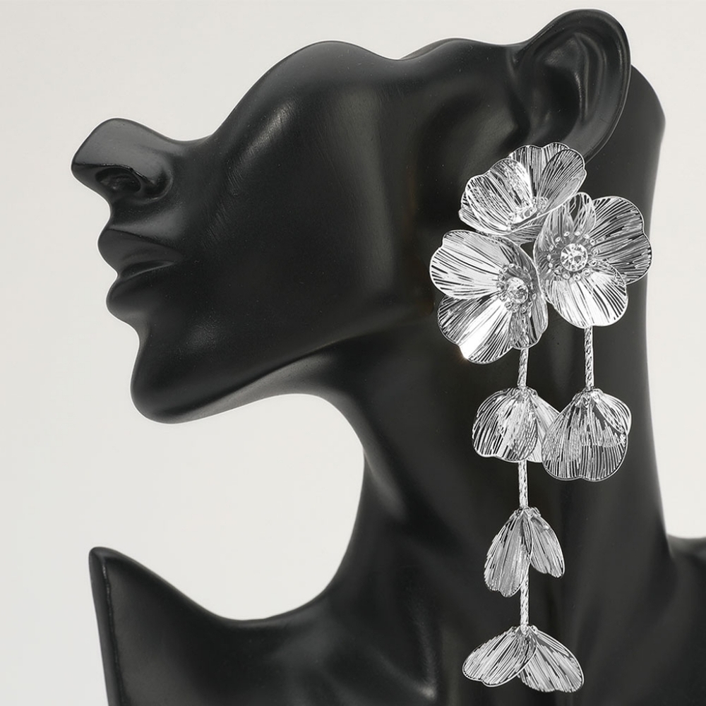 Bold Cutout Floral Drop Statement Earrings